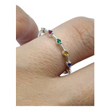 Anel De Prata Esterlina Feminino Com Zircônias Coloridas