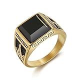 Anel De Sinete De ônix De Pedra Preta Vintage Para Homens- Anel Banhado A Ouro De Aço Inoxidável Antigo Maçonaria Maçônica ágata Anel Mindinho Anel De Aço Titânio Pedra Preciosa Sinete Exclusivo Moda