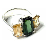 Anel De Turmalina Com Topázios Imperiais Em Prata Com Aro 18