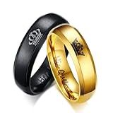 Anel Dourado Her King Preto-His Queen - Anel Masculino Feminino De Aço Inoxidável Aliança De Casamento Anel De Compromisso De Noivado- Aço Inoxidável