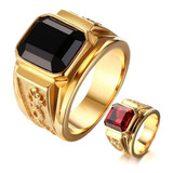 Anel Executivo Red Gold Aço Titânio Tungstênio Pedra Cristal