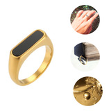 Anel Falange Ouro 18k Pedra Preta Oval Masculino Unissex 4mm