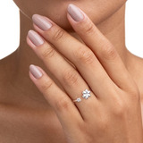 Anel Feminino Ajustável Flor E Ponto De Luz Prata 925 De Lei