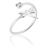 Anel Feminino Ajustável Libélula Prata 925 E Pedra Zircônia
