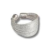 Anel Feminino Ajustável Moderno Minimalista Banhado A Prata -Nest- - Estilo Elegante E Contemporâneo- Design Sofisticado - Acompanha Bolsa De Veludo