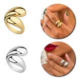 Anel Feminino Gota Blogueira Elegante Folheado Ouro Prata