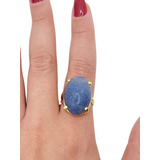 Anel Feminino Pedra Natural Folheado A Ouro Ajustável
