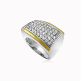Anel Feminino Prata 950 Pave 45 Zircônias E 2 Apliques Ouro