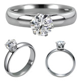 Anel Feminino Solitário Fino Aço Inox Prata Pedra Zircônia