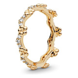 Anel Feminino Tiara De Flores Prata 925 Esterlina Banho Ouro
