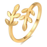 Anel Folha Ramo Dourado Feminino Delicado Banhado A Ouro