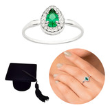 Anel Formatura Pedra Verde Prata 925 Joia Rommanel Capelo