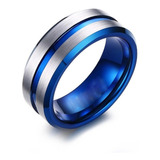 Anel Masculino Azul Prata Fosco Homem Barato Feminino
