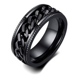 Anel Masculino Feminino Aço Inoxidável Preto Corrente