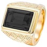 Anel Masculino Homem Banhado Ouro 18k Pedra Preta Ágata -28-