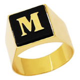Anel Masculino Ônix E Letra Ouro 18k Certificado De Garantia