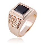 Anel Masculino Quadrado Banhado Ouro Em Rose Onix Negra