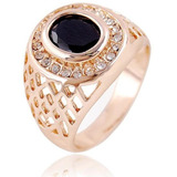 Anel Masculino Redondo Banhado Em Ouro Rose Onix Negra