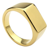 Anel Masculino Retangular Chapado Inox Preto Prata Dourado