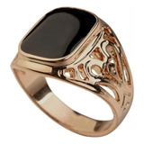 Anel Masculino Vazado Banhado Em Ouro Rose Enamel Negro