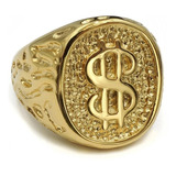 Anel Ouro 18k Aço Inox 316l Hip Hop Mc Masculino Cifrão