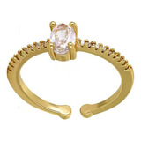 Anel Pedra Zirconia Festa Dourado Ajustável Folheado Oval