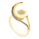 Anel Pérola Shell Elegante Minuzia Banhado A Ouro