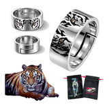 Anel Prata 925 Ajustável Tigre Eye The Tiger + Bag Lobo