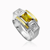 Anel Prata 950 Masculino 2 Filetes Ouro 12k Pedras Zircônias