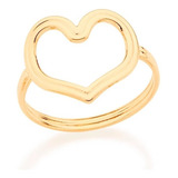 Anel Rommanel Duplo Coração Vazado Banhado Ouro 18k 512346