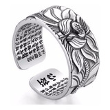 Anel Sagrado Flor De Lotus Ajustável Aço 316 Kanji Feng Shui