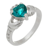 Anel Solitário Claddagh Pedra Turmalina Paraíba Prata925 Kl
