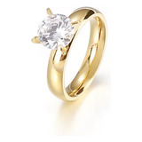 Anel Solitário Feminino Dourado Com Pedra De Zircônia