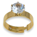 Anel Solitário Pedra Cristal Ajustável Banhado A Ouro 18k