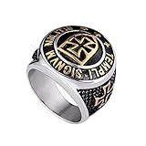 Anel Templário Dourado Masculino De Aço Inoxidável Vintage Cruzadas Cristão -32-