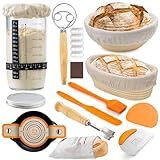 Angadona Kit Inicial De Massa Fermentada Suprimentos Para Assar Pão De Fermento Pote Para Iniciantes De 963 G Conjunto De Cestas Redondas De 23 Cm E Ovais De Vime Banneton à Prova De Pão