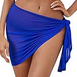 Aniwyn Saia De Praia Transparente Feminina Saia De Verão Com Acabamento De Babados Biquíni Envoltório Brilhante Saída De Banho D Azul XX Large