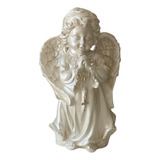 Anjo Decorativo 20 Cm Branco Perolado Gesso Escultura