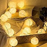 Anordsem Pacote Com 2 Bolas De Algodão Luzes De Fadas Operadas Por Bateria 10 LEDs Bolas De Lã Cordão De Luz 2 15 M 2 M Branco Quente D D 4 5 Cm 1 77 Polegadas Para Quarto Festa 