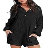 ANRABESS Macacão Feminino Casual De Verão 2024 Macacão Longo De Malha Roupa De Salão Preto M