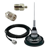 Antena Completa 1 4 Vhf M300c Suporte Imã Adap Rádio Baofeng