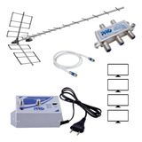 Antena Digital Externa Amplificador De Linha Kit Para 4 Tvs