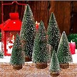 ANTFEES Pequenas árvores De Natal 6 Peças Mini árvore De Natal Escova De Garrafa Artificial Mini Pinheiro Decoração De Mesa Com Bases De Madeira Para Decoração De Natal De Mesa De Casa