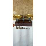 Antiga Balança De Dois Pratos Com Cepo De Pesos 30cm P Deco