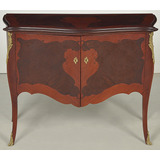 Antiga Comoda Bombe Madeira Marchetada E Bronze