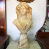 Antiga Escultura De Dama Busto Alabastro