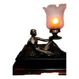 Antiga Estatueta Luminaria De Mesa Em Bronze