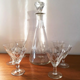 Antiga Garrafa Cálices Taças Cristal Francês Lapidados À Mao