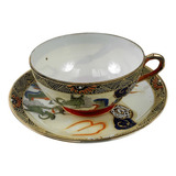 Antiga Xicara De Cha Em Porcelana Satsuma Dragao
