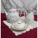 Antigo Bule De Cha Manteigueira E Leiteira Porcelana Real